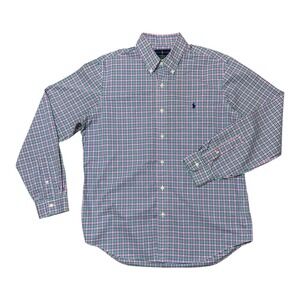 Ralph Lauren Classic Fit 100% Cotton Stretch Shirt Mens L Blue Green Pink Check
